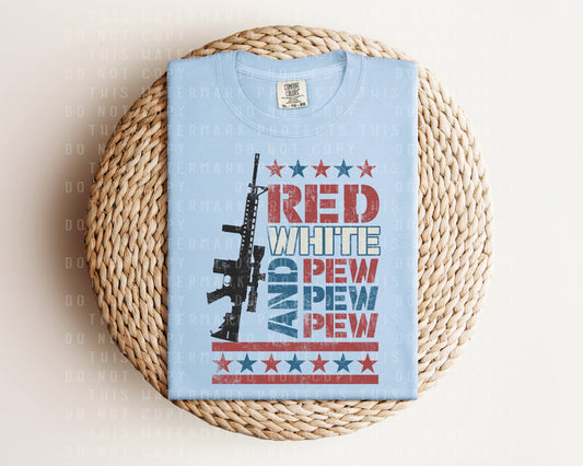 Red White and Pew Pew Pew Graphic Tee