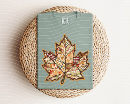 Faux Embroidery Leaf Graphic Tee