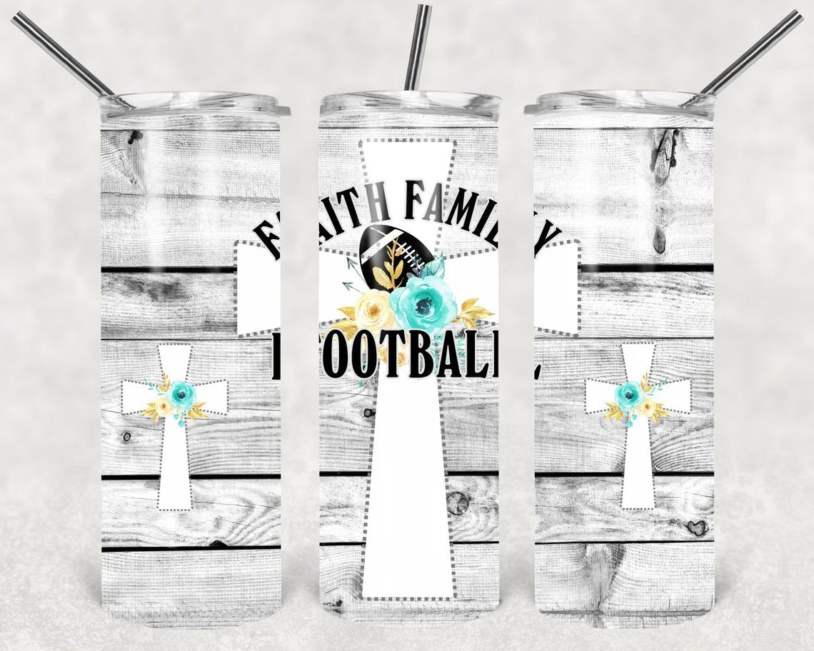 Faith Family Football 20 oz Skinny Tumbler