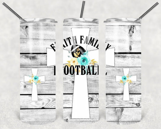Faith Family Football 20 oz Skinny Tumbler