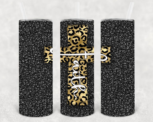 Faith Leopard Cross 20 oz Skinny Tumbler
