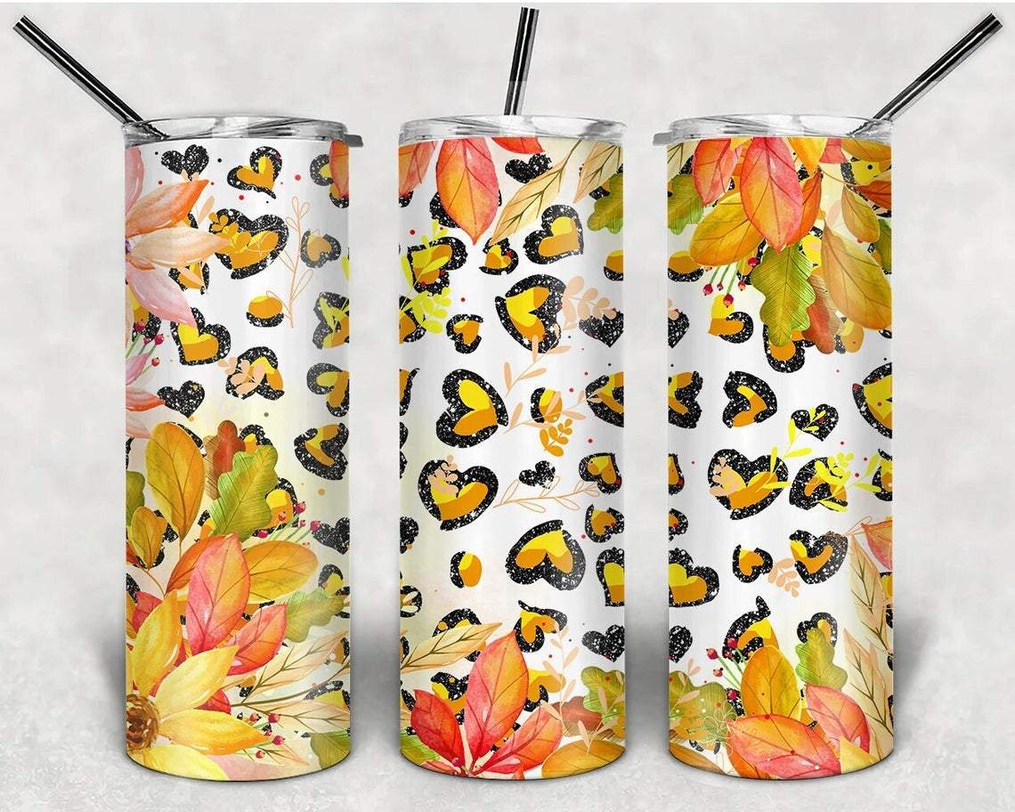 Fall Leopard Hearts 20 oz Skinny Tumbler