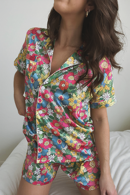 Flowerland Satin Pajamas Shorts Set
