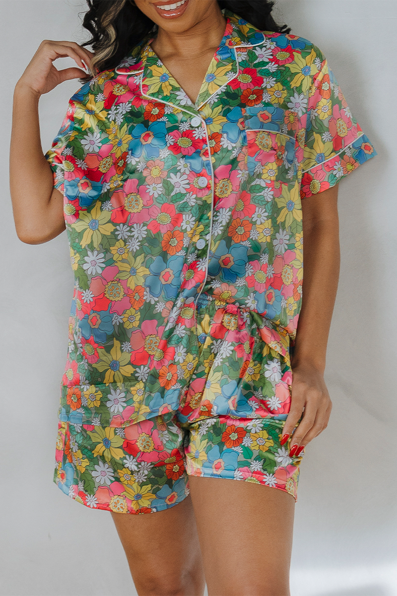 Flowerland Satin Pajamas Shorts Set