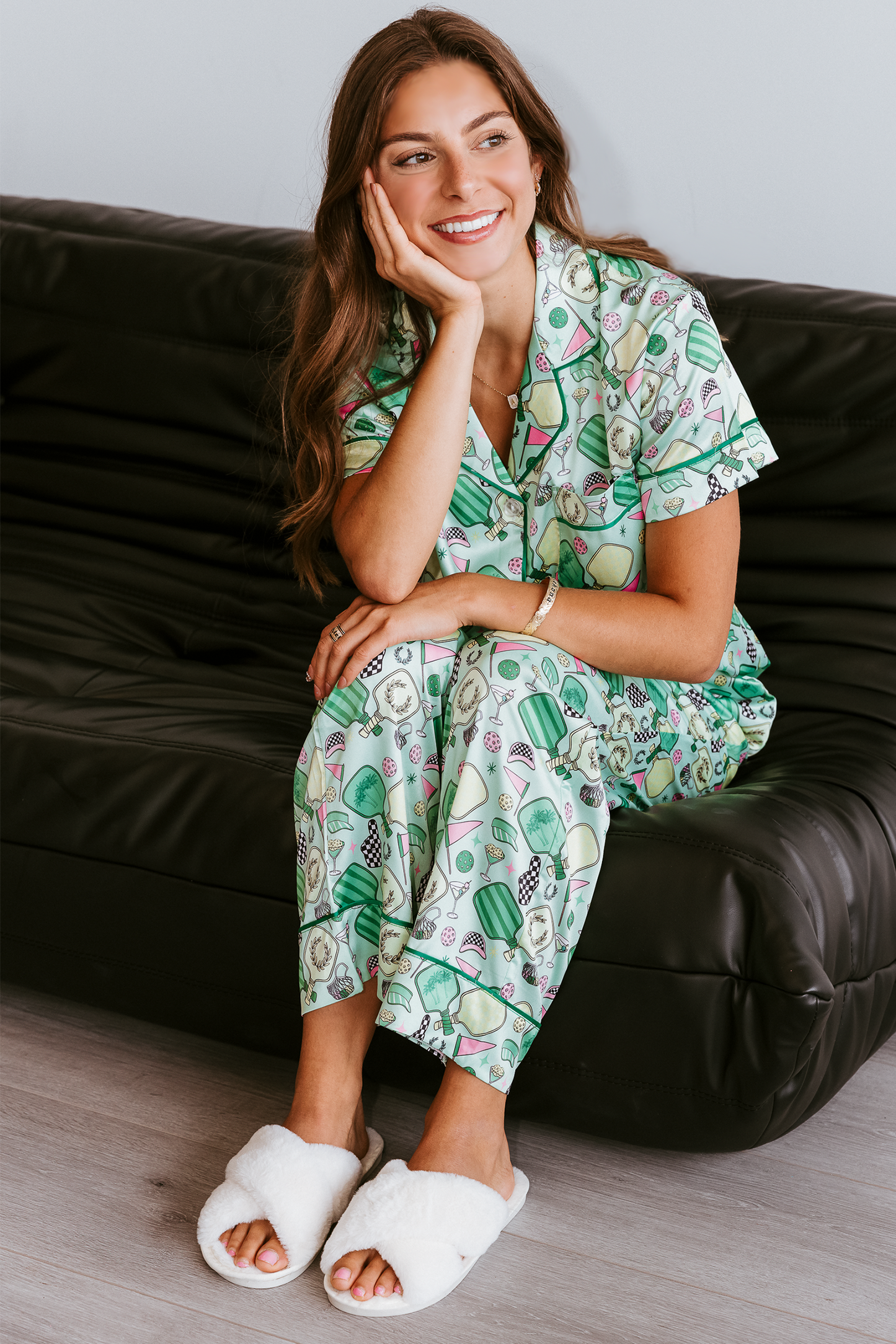 Fun & Games Pickleball Satin Pajama Pants Set