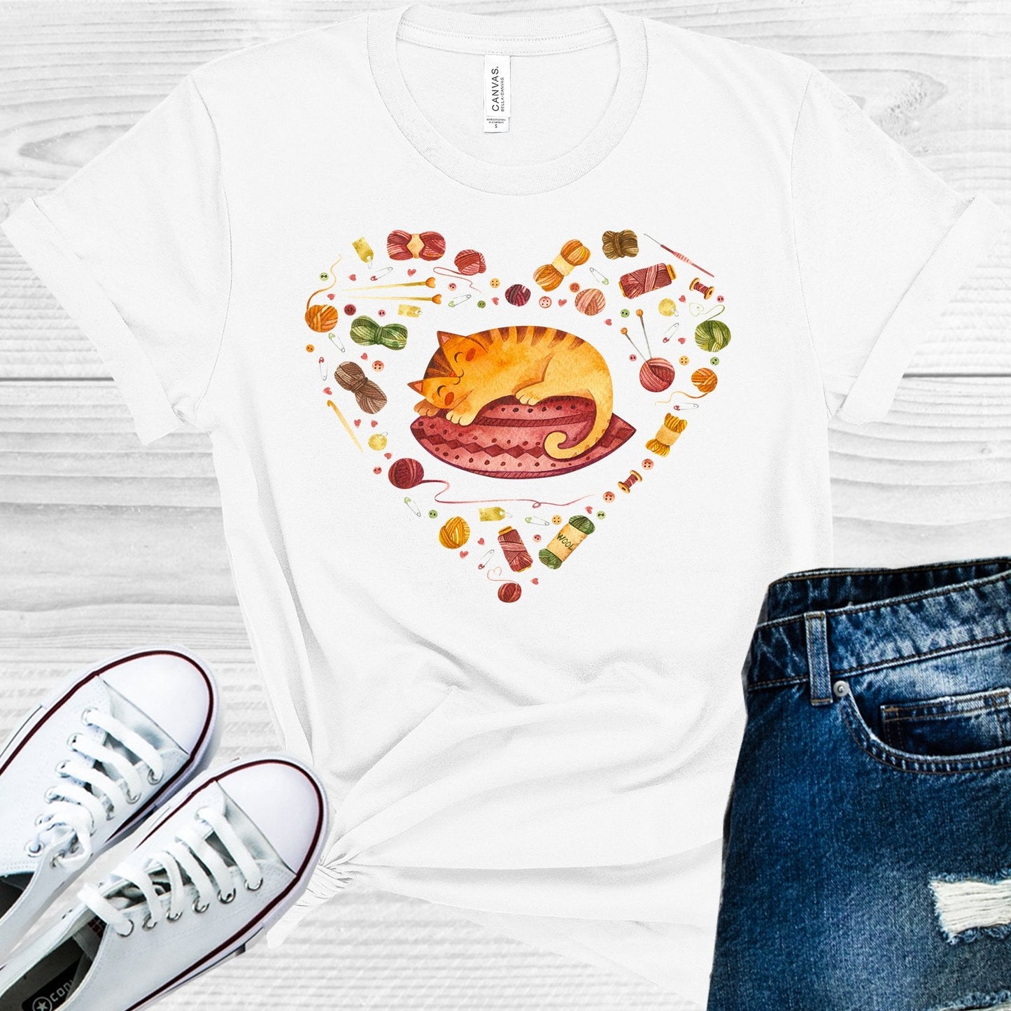 Heart Cat and Yarn Graphic Tee