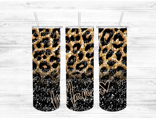 Black Glitter & Leopard Mama Tumbler