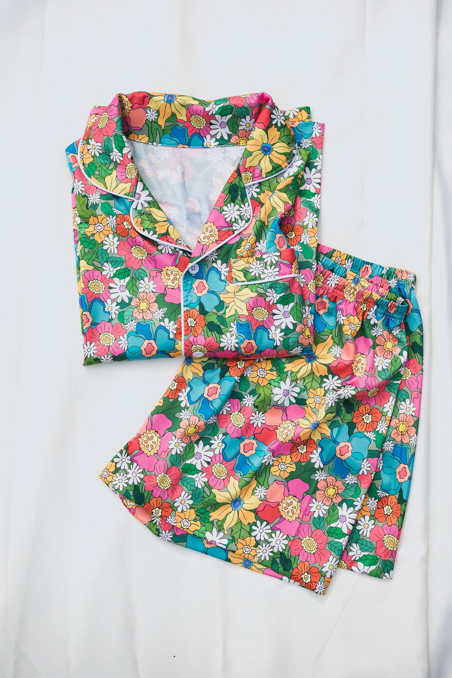 Flowerland Satin Pajamas Shorts Set