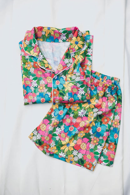 Flowerland Satin Pajamas Shorts Set