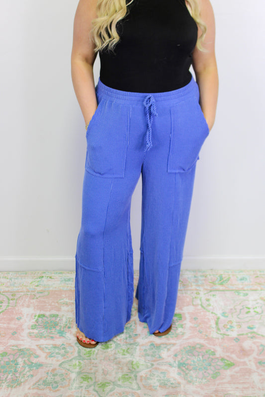 Blue Ribbed Plus Size Pants LT