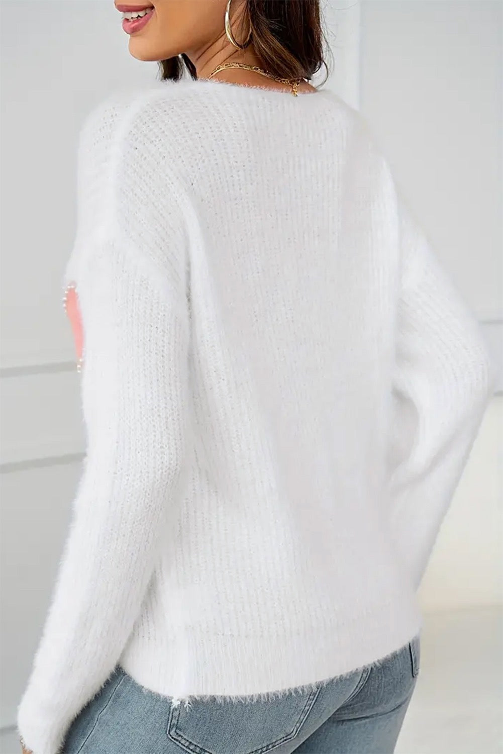 White with Pink Pearl Hearts Sweater December.