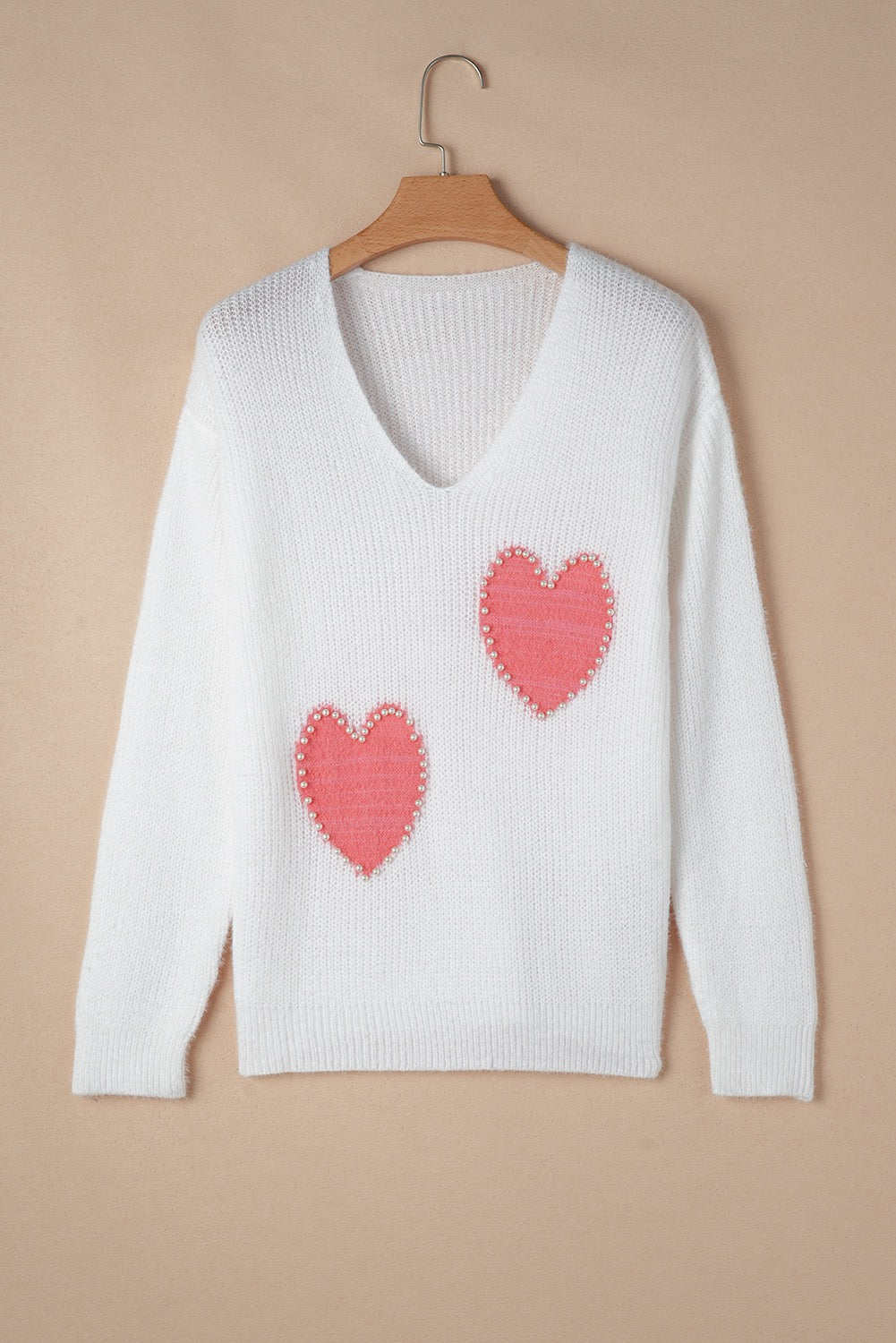 White with Pink Pearl Hearts Sweater December.