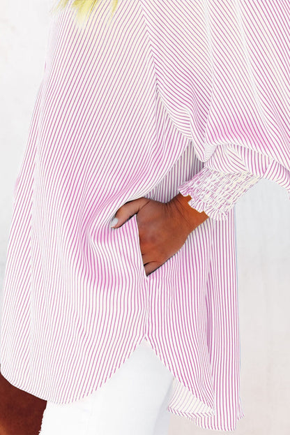 Pink Smocked Boyfriend Shirt LT