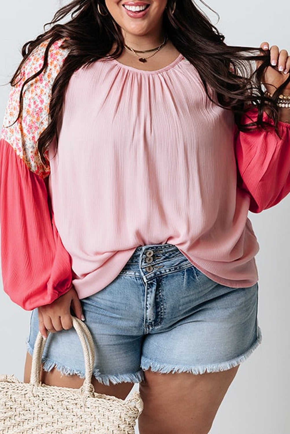 Floral Colorblock Plus Size Blouse LT