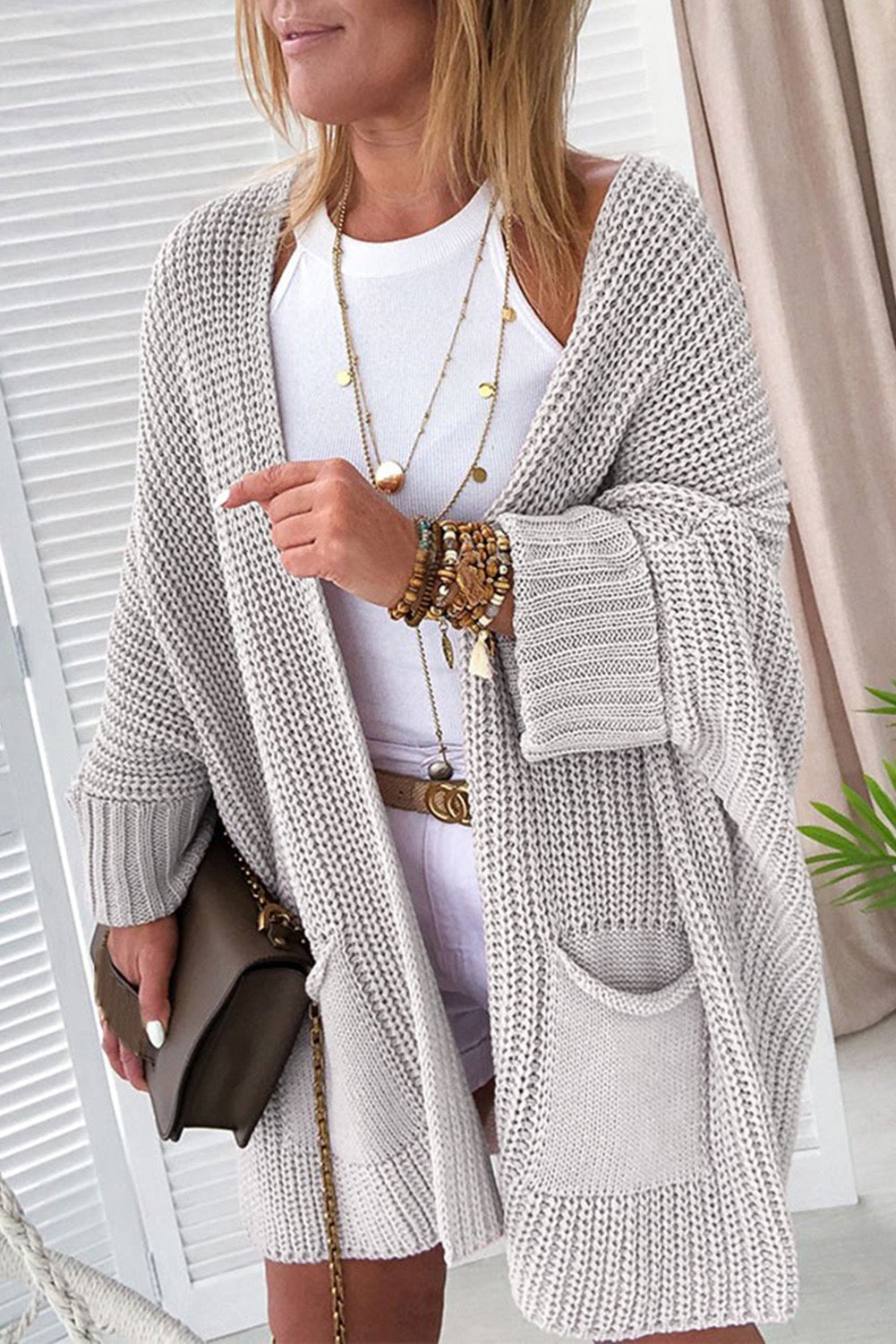 Grey Chunky Knit Cardigan LT