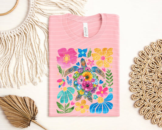 Floral Sea Turtle Graphic Tee