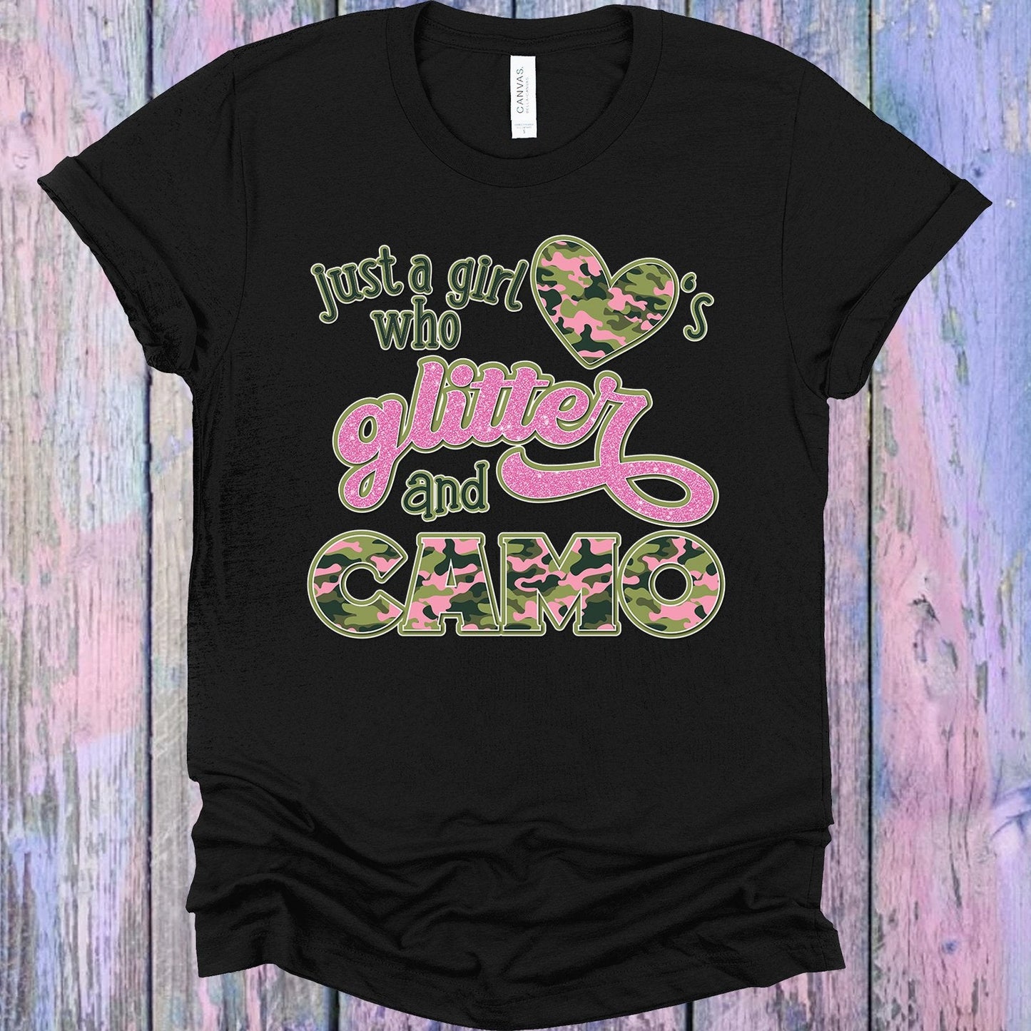 Just a Girl Who Loves Glitter and Camo Graphic Tee