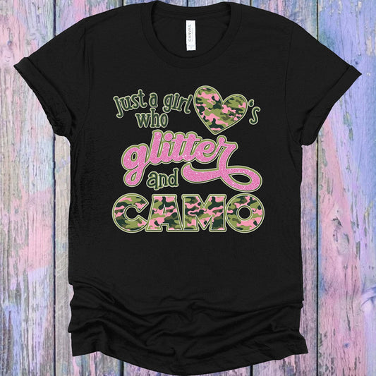 Just a Girl Who Loves Glitter and Camo Graphic Tee