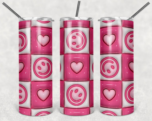 Happy Checkerboard Puffy 20 oz Skinny Tumbler