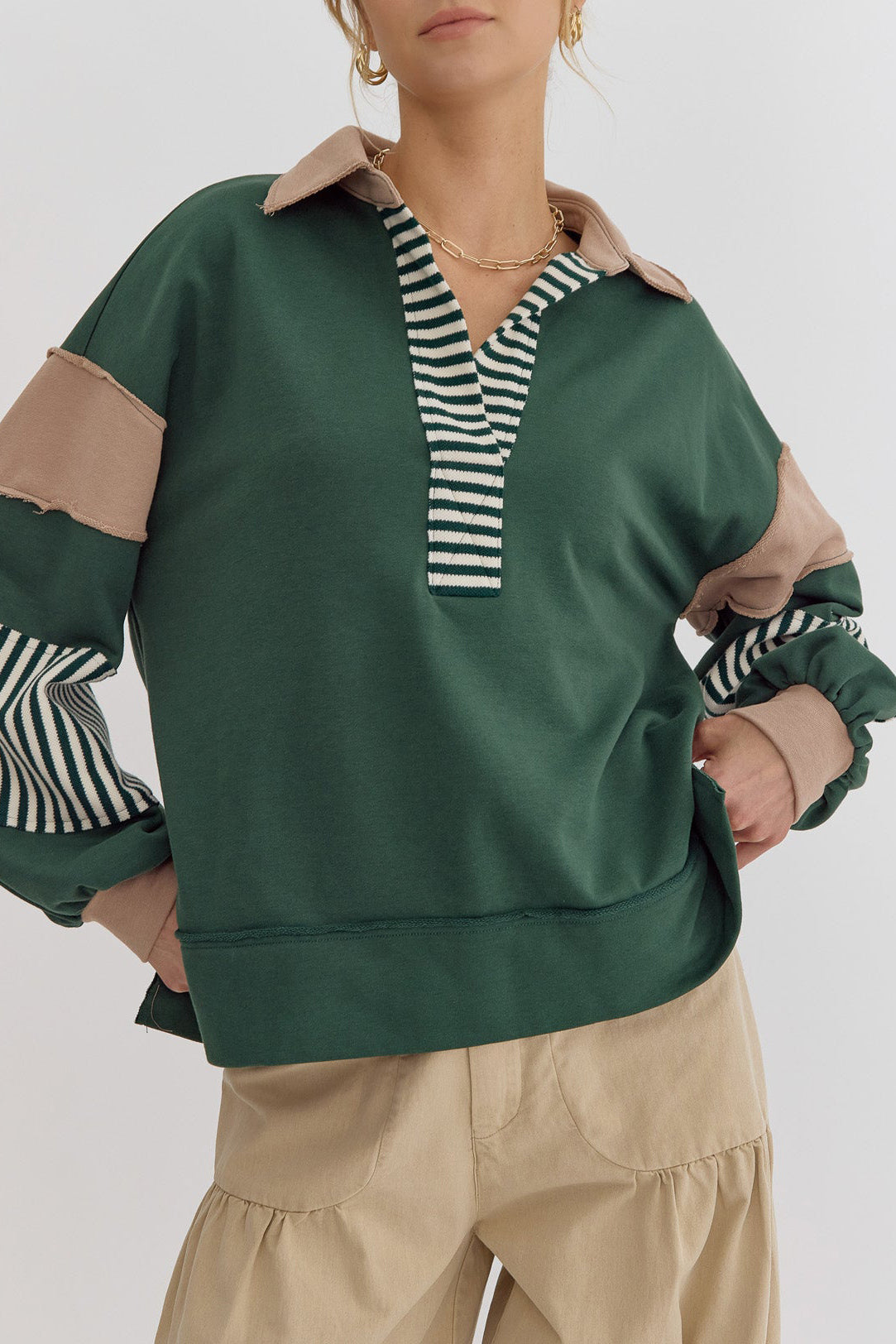 PREORDER: The Delinda Stripe and Color Blocking Pullover 11.11.24