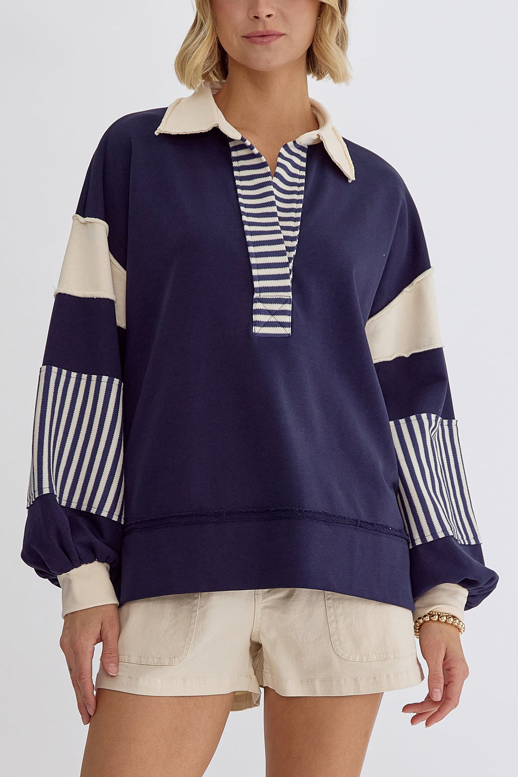 PREORDER: The Delinda Stripe and Color Blocking Pullover 11.11.24