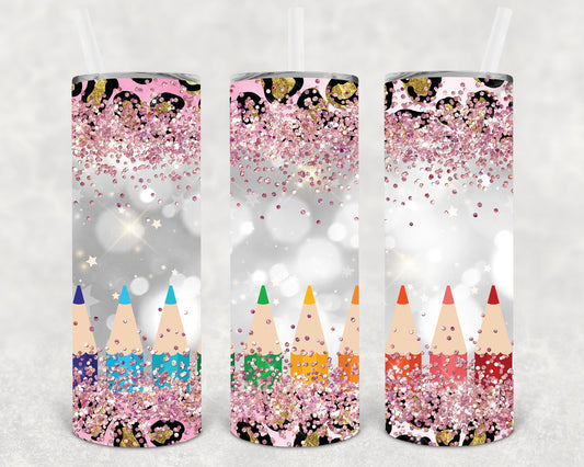 Leopard Colored Pencils 20 oz Skinny Tumbler