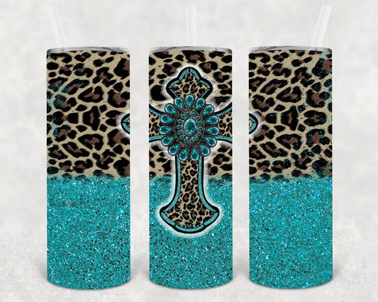 Leopard Cross 20 oz Skinny Tumbler