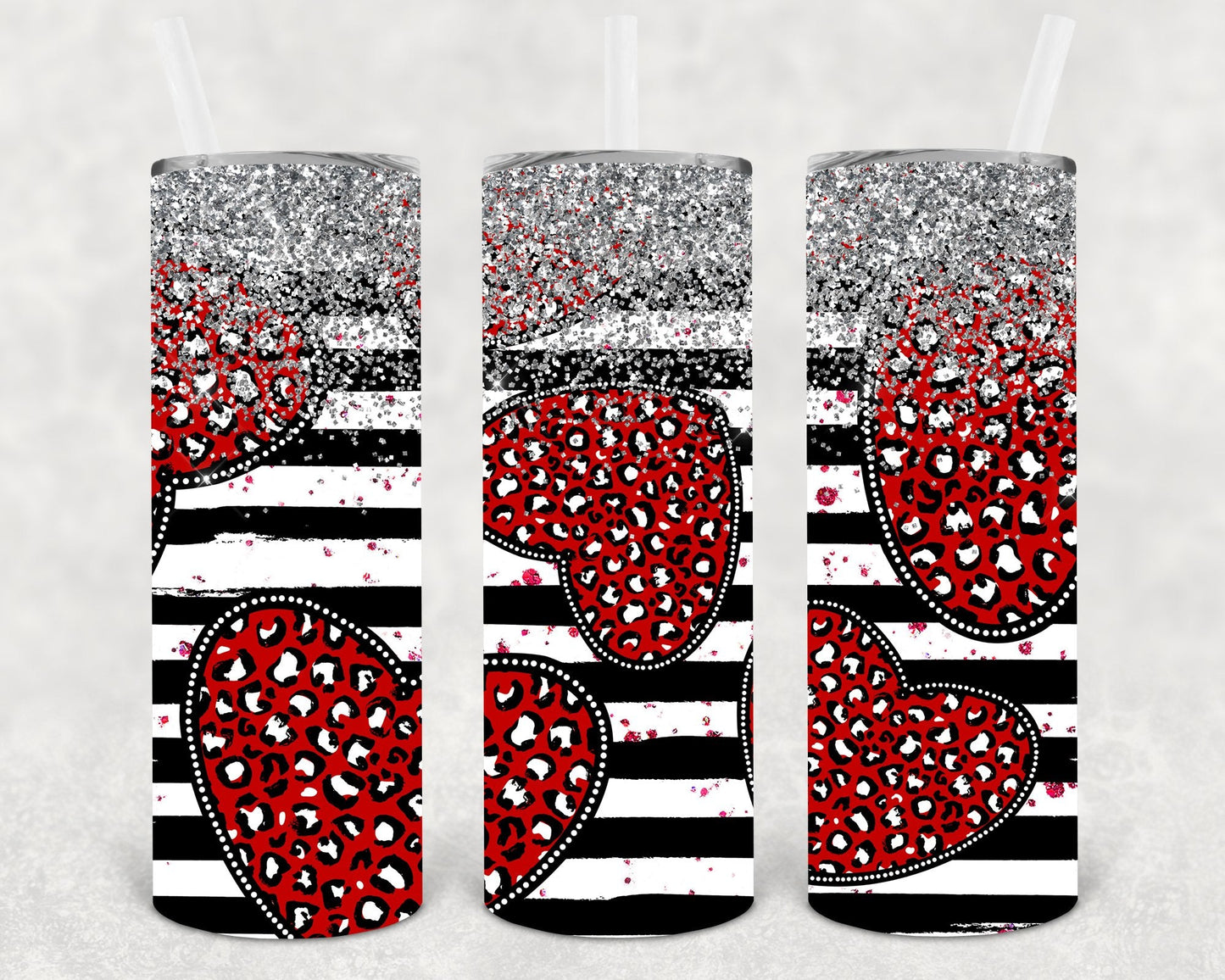 Leopard Hearts and Stripes 20 oz Skinny Tumbler