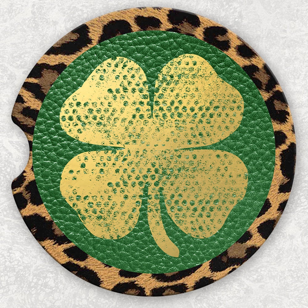 Car Coaster Set - Leopard Shamrock