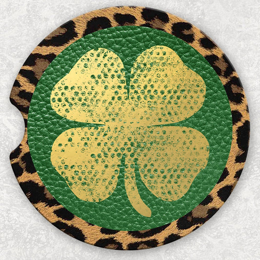 Car Coaster Set - Leopard Shamrock
