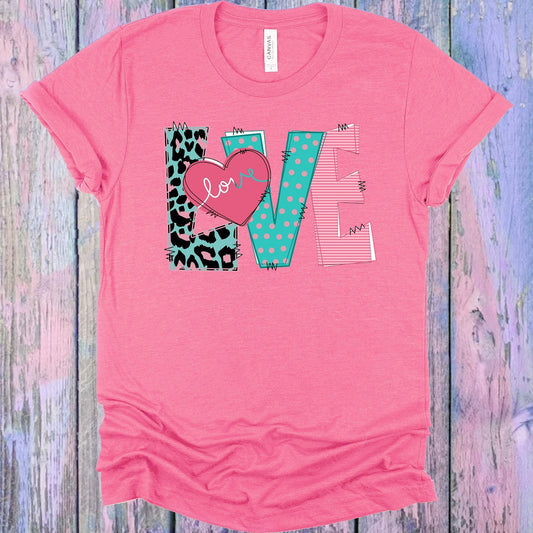 Love Pink and Teal Letters Graphic Tee