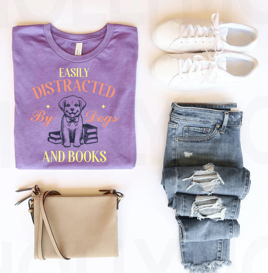 Easily Distracted by Dogs and Books Graphic Tee
