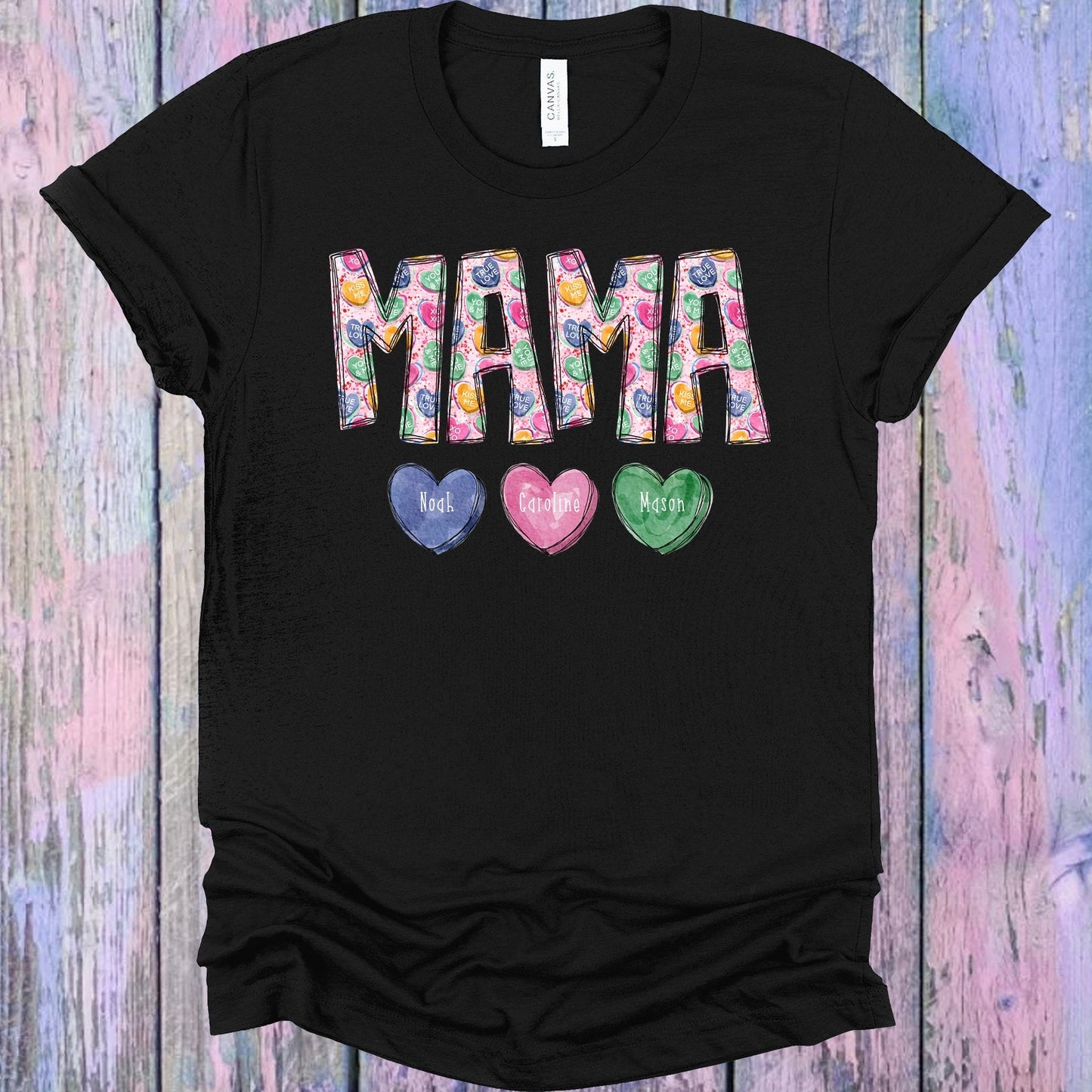 Valentine Hearts with Names Customized Graphic Tee