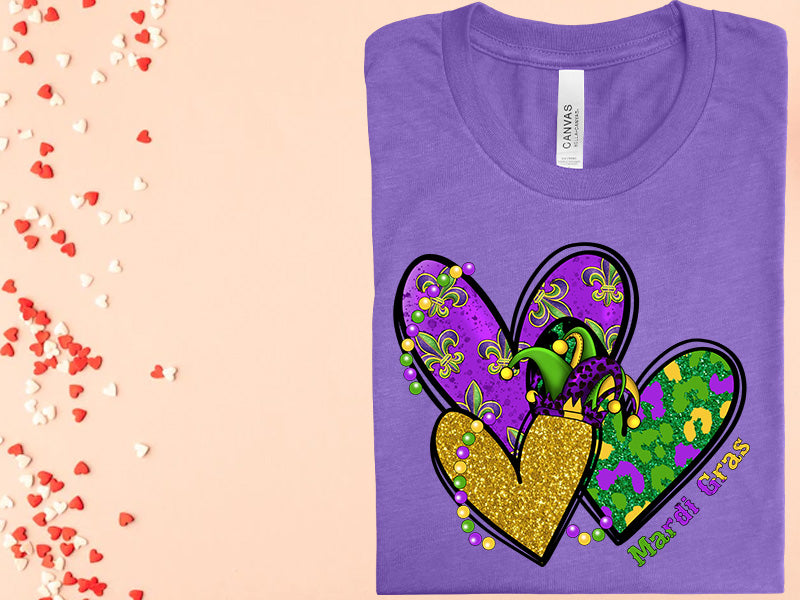 Mardi Gras Hearts Graphic Tee