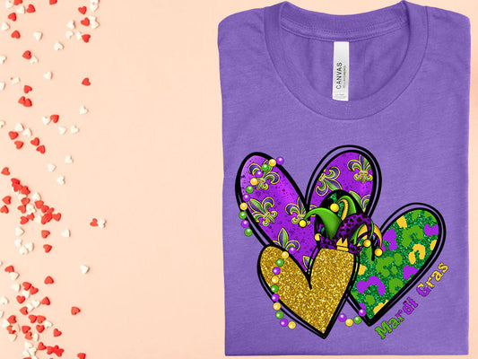Mardi Gras Hearts Graphic Tee