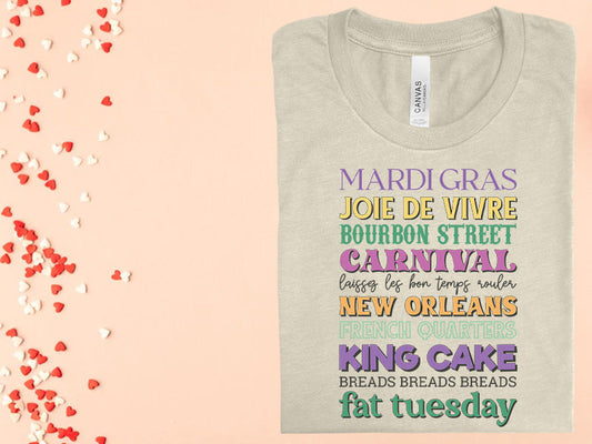 Mardi Gras Words Graphic Tee