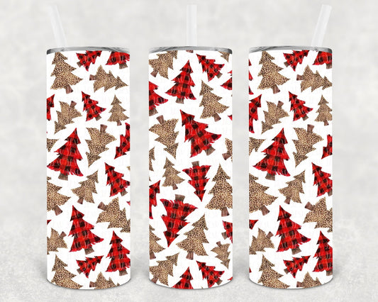 Merry Christmas Plaid Leopard 20 oz Skinny Tumbler
