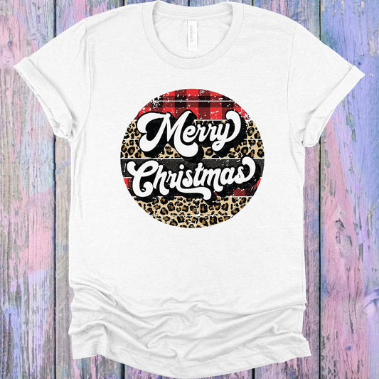 Merry Christmas Leopard Plaid Graphic Tee