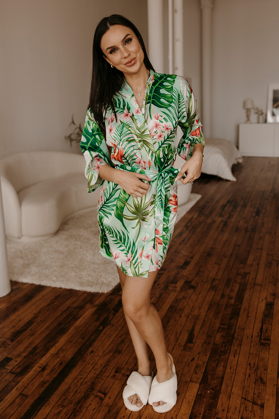 Mint Tropical Satin Robe