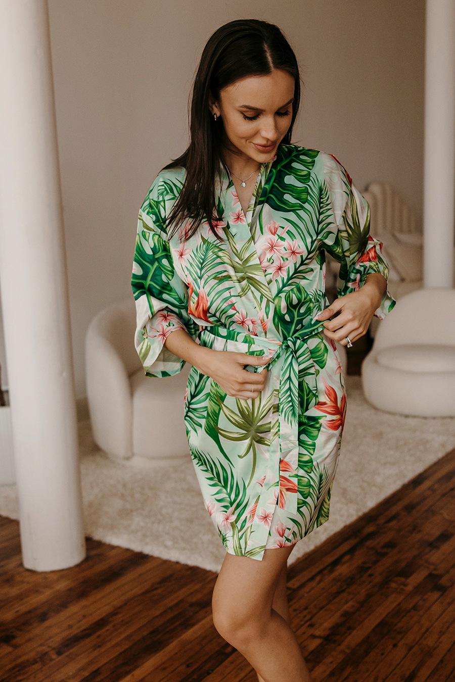 Mint Tropical Satin Robe