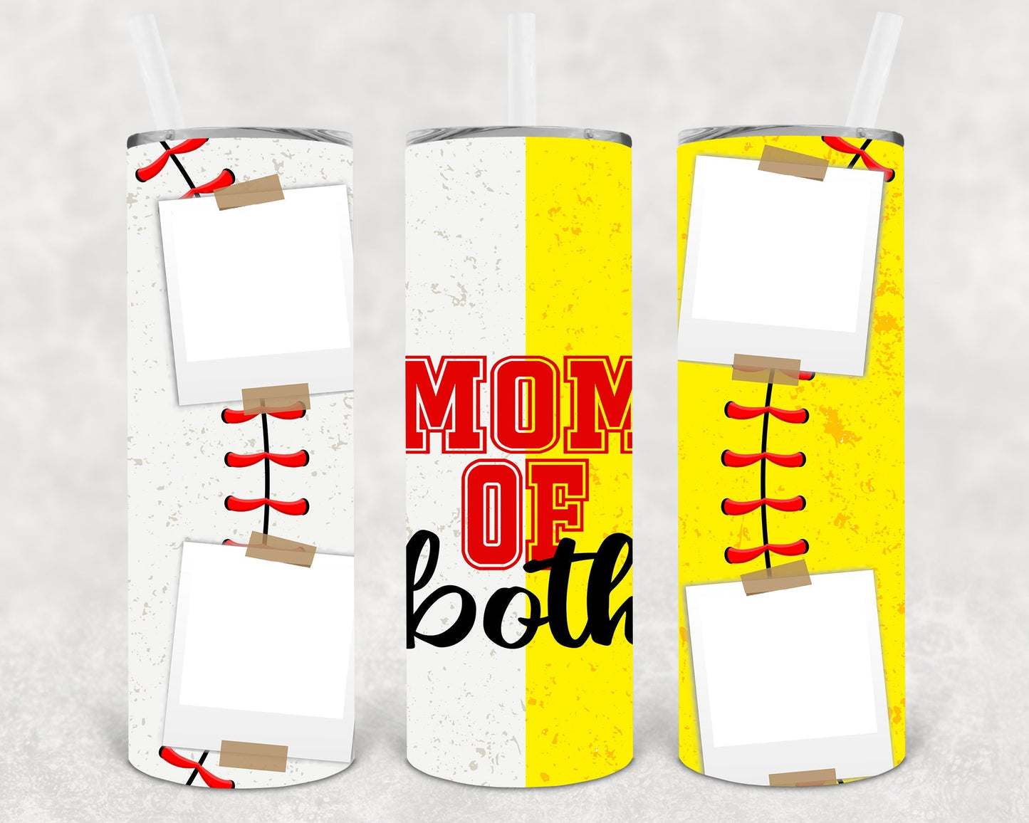 Mom of Both Softball Baseball Photo Frame 20 oz Skinny Tumbler
