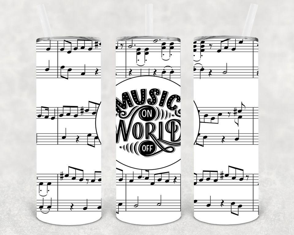 Music On World Off 20 oz Skinny Tumbler