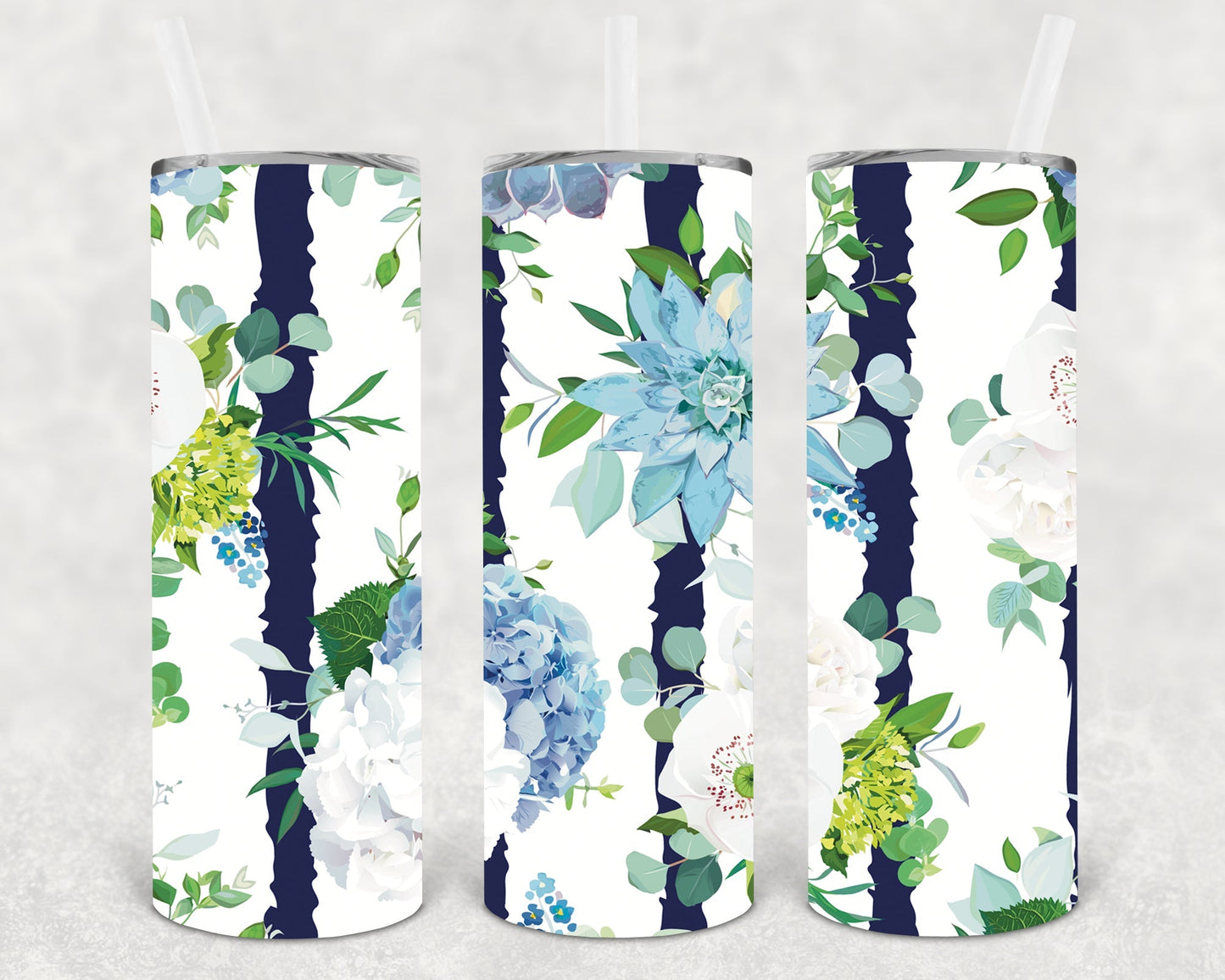 Navy Floral 20 oz Skinny Tumbler