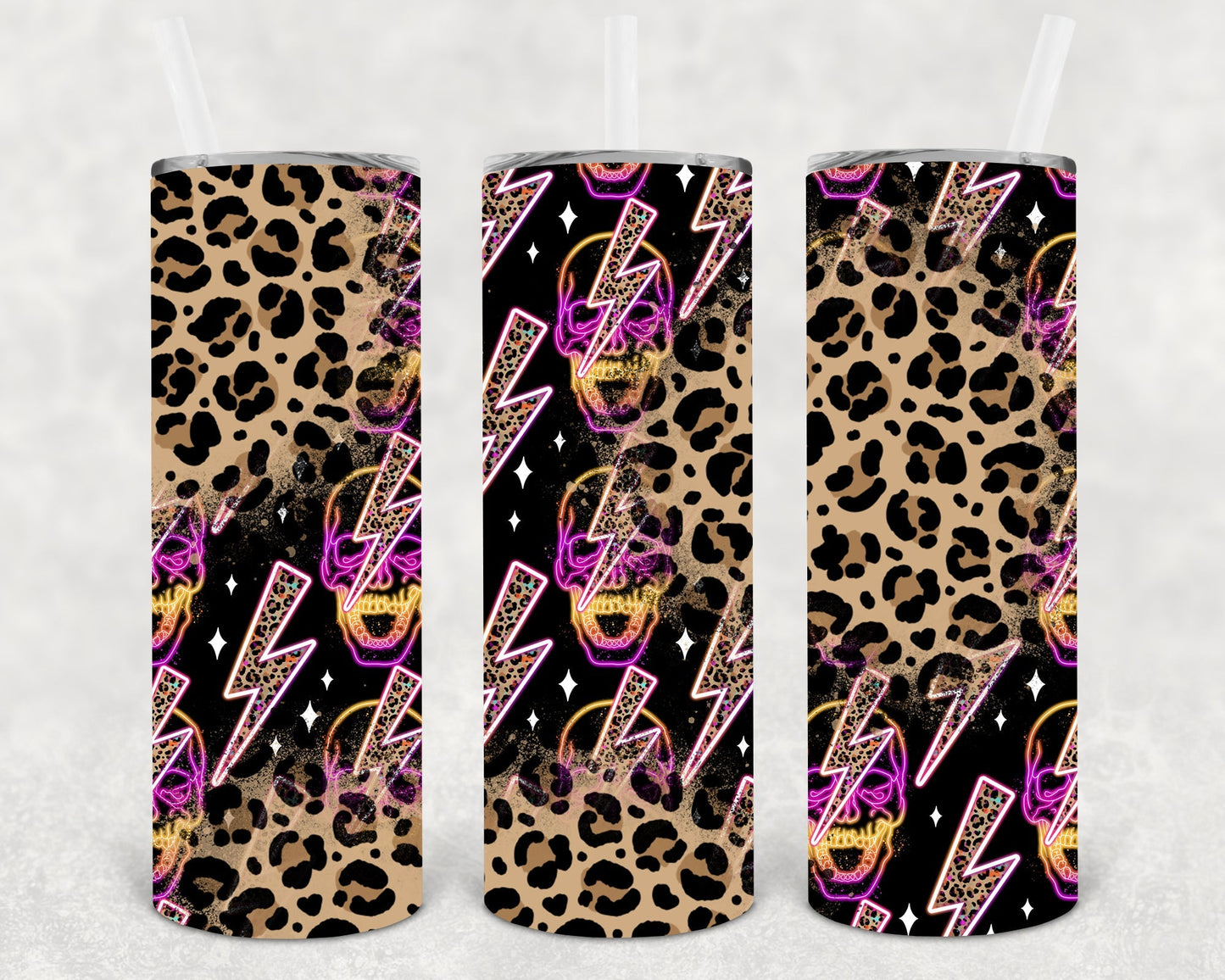 Neon Leopard Skulls 20 oz Skinny Tumbler