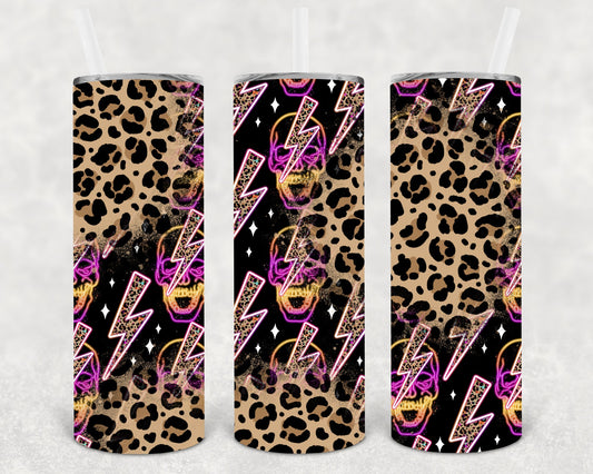 Neon Leopard Skulls 20 oz Skinny Tumbler