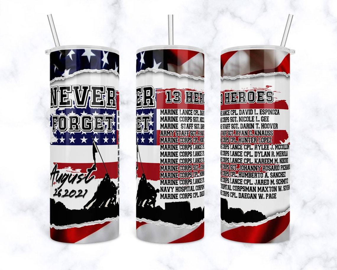 Never Forget 13 Heroes 20 oz Skinny Tumbler