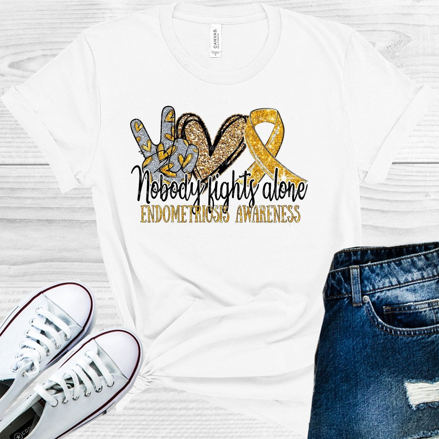 Nobody Fights Alone Endometriosis Awareness Graphic Tee