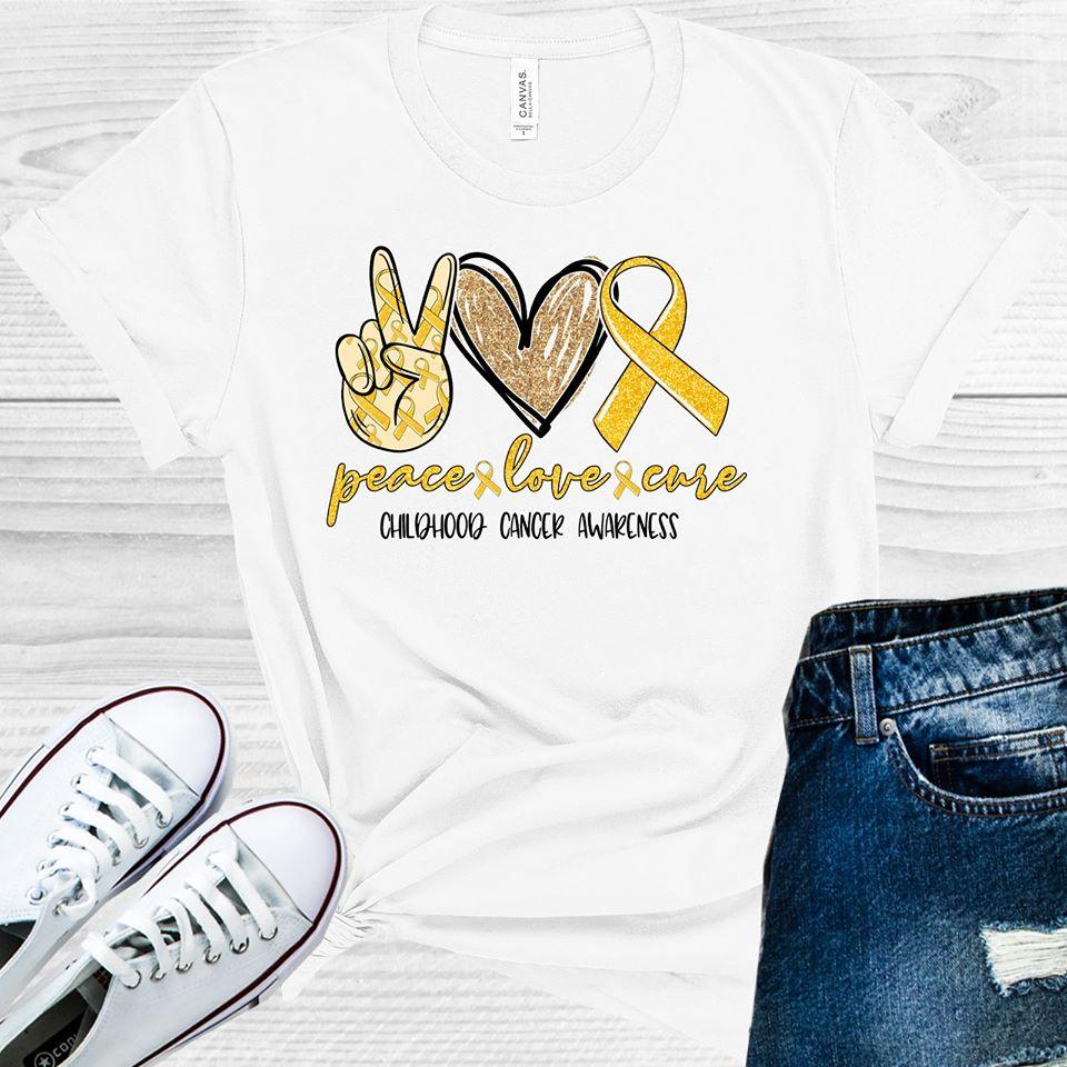 Peace Love Cure Childhood Cancer Awareness Graphic Tee