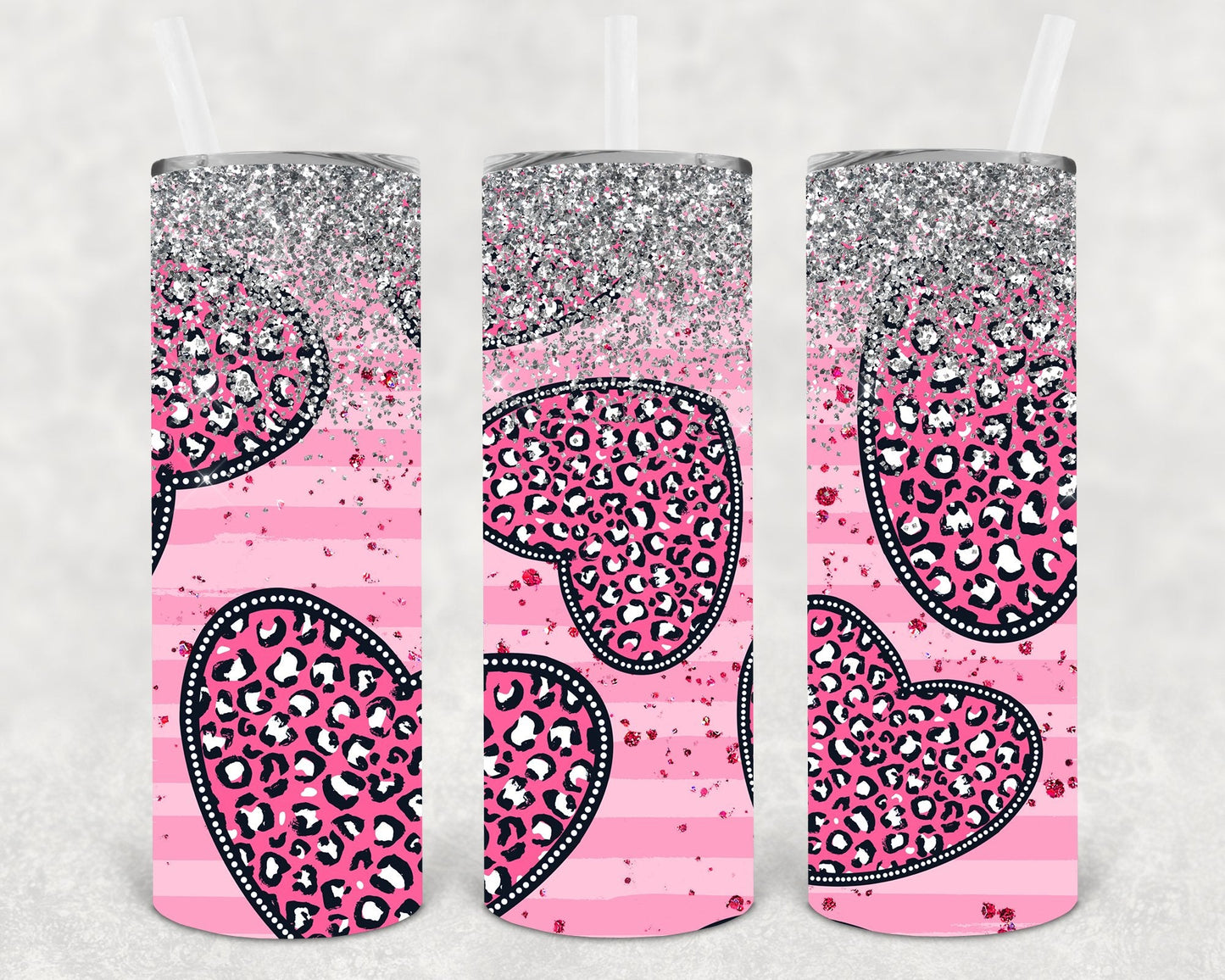 Pink Leopard Hearts 20 oz Skinny Tumbler