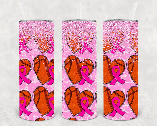 Pink Ribbon Basketball 20 oz Skinny Tumbler